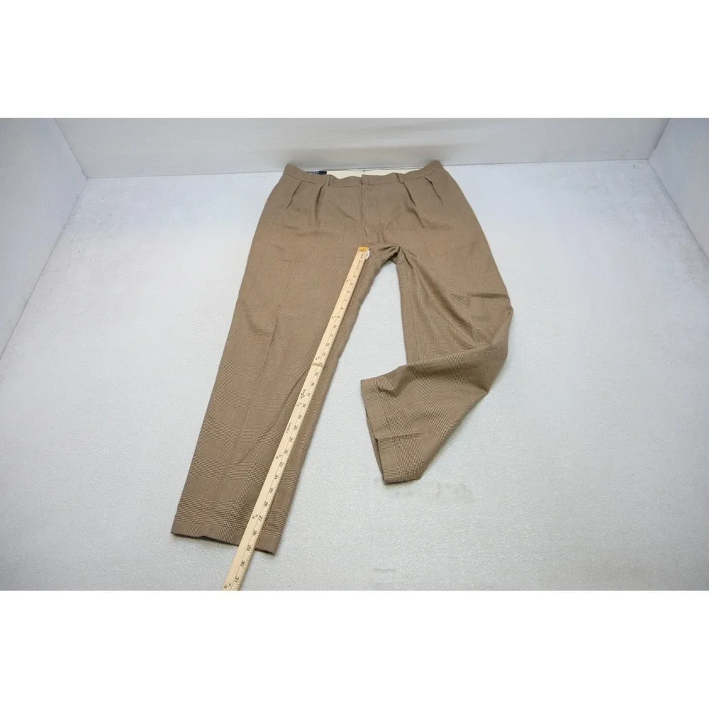 Polo Ralph Lauren Dress Pants Mens 36x29 Brown Glen Plaid Pleated Cuffed